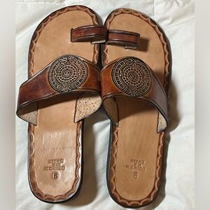 Hand Tooled Leather Huarache Sandals Boho Western Mexican Artisan Size 6
